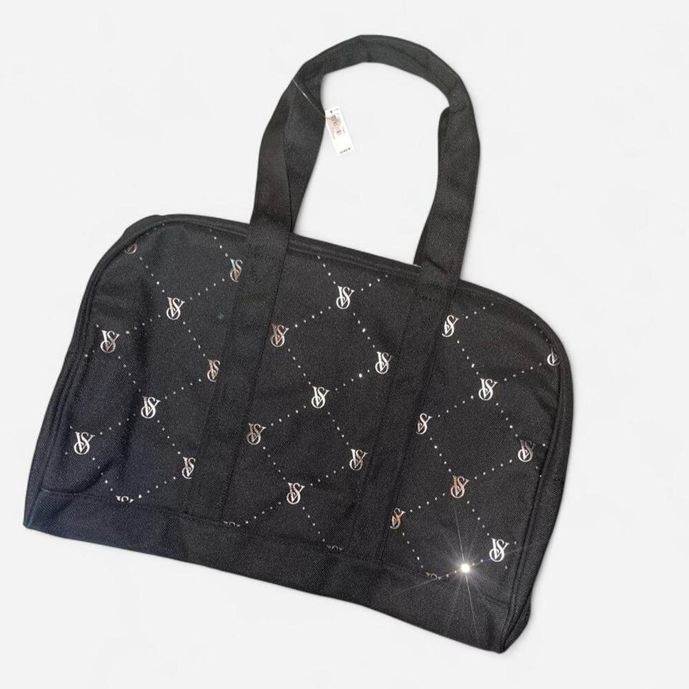 Victoria’s Secret Black McBling Logo Embellished Quilted Duffle Carry-On - NWT